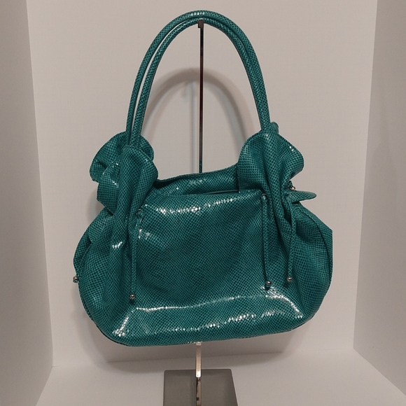 Turquoise Croc Ruffle Nine West Shoulder Bag - Picture 1 of 7
